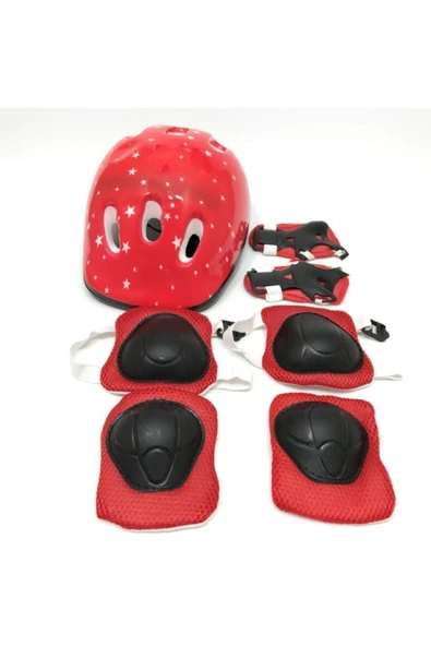 Kırmızı Kask Dizlik Dirseklik Eldiven Koruyucu Set Ps501 ürün görseli 1