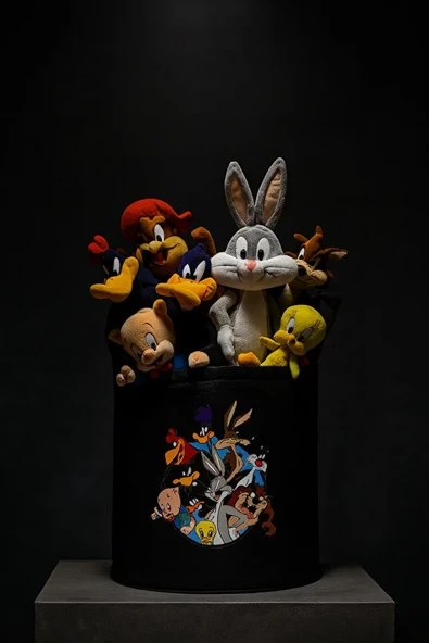 Keçe Oyuncak Sepeti Çizgi Film Desenli, Katlanabilir Kulplu, Çocuk Odası Düzenleyici 38x39 - Resim 4