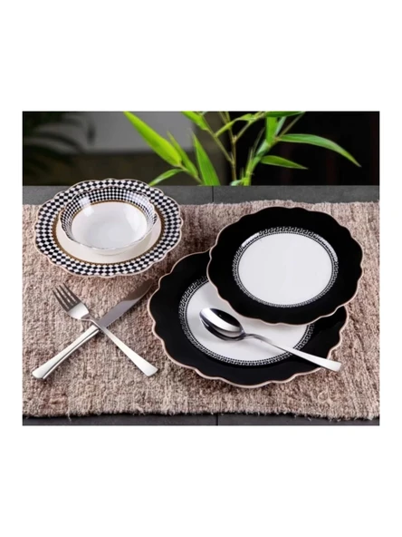 Gönül GNL 3253 Siyah-Beyaz Porselen Yemek Takımı 24 Parça ürün görseli 1