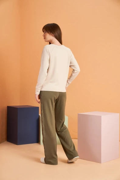 Pjs Kadın Uzun Kollu Sweatshirt Bol Paça Spor Eşofman Takım - Resim 3