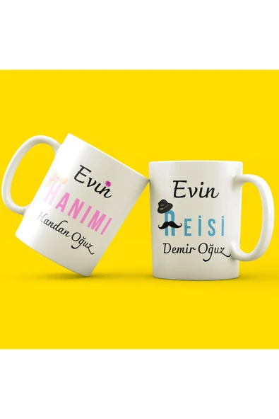EYDXLMUG EVİN REİSİ EVİN HANIMI 2 ADET ÇAY KAHVE KUPASI V2 ürün görseli 1