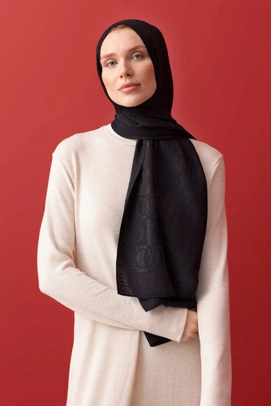 İmannoor Dama Desen Siyah Naia Pamuk Şal 241-3001-100 SİYAH - Resim 2