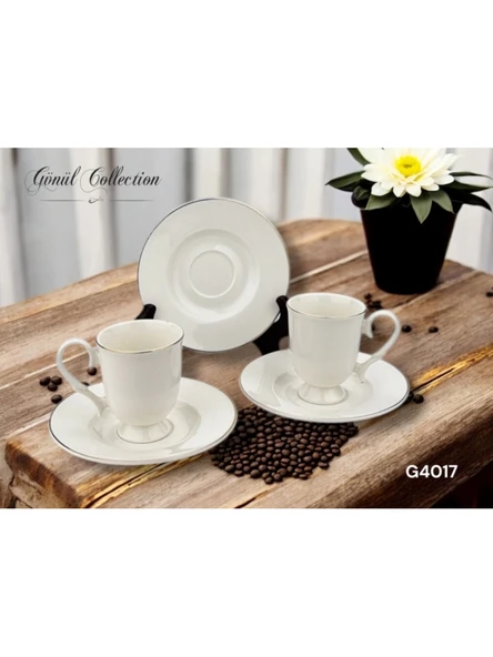 Gönül GNL 4017 Gümüş Kenarlı Beyaz Porselen Kahve Seti 6'lı ürün görseli 1