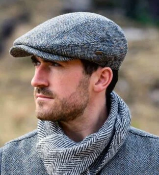 Kışlık Kaşe Şapka Yün Düz Renk Spor London Kasket -Gri Çizgili - Resim 2