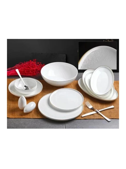 Gönül GNL3164 Gold Kenarlı Beyaz Porselen Yemek Takımı 55 Parça ürün görseli 1