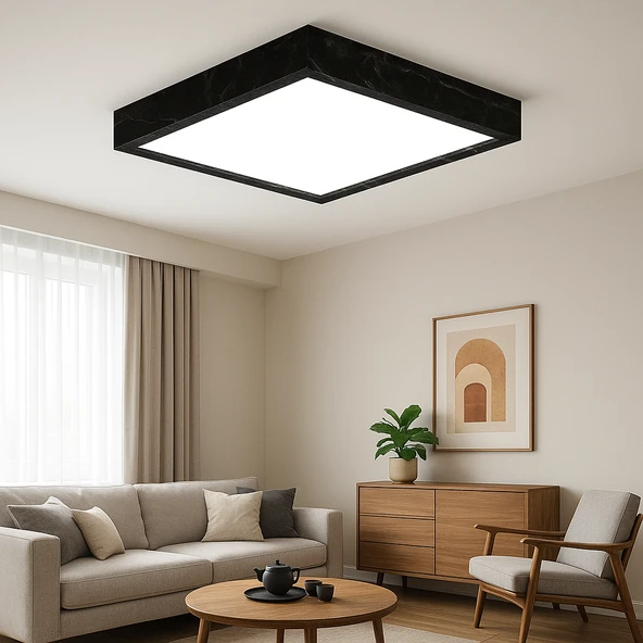 Siyah Mermer Desenli Led Panel Aydınlatma Avize 60 60 cm 6500K Beyaz ışık ürün görseli 1