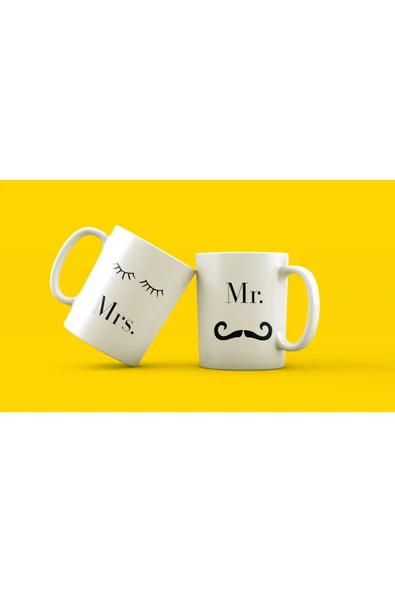 EYDXLMUG Mr Mrs2 Çift Kupa Bardak Porselen Çay Kahve Kupası - Resim 2