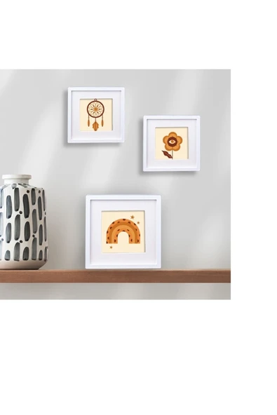 Senden Hediye Yapışkan Bantlı Paspartulu Sök Tak Kare Kare Çerçeve 14cm 3'lü Beyaz - Resim 2