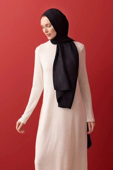 İmannoor Dama Desen Siyah Naia Pamuk Şal 241-3001-100 SİYAH - Resim 3