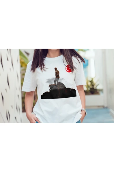 EYDXLMUG Atatürk Baskılı Beyaz Unısex T-shırt ürün görseli 1