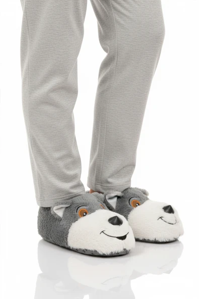 Ayakmod Gri Köpek Desenli Unisex Panduf 26K001 ürün görseli 1