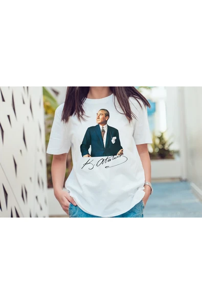 EYDXLMUG Atatürk Baskılı Beyaz Unısex T-shırt ürün görseli 1