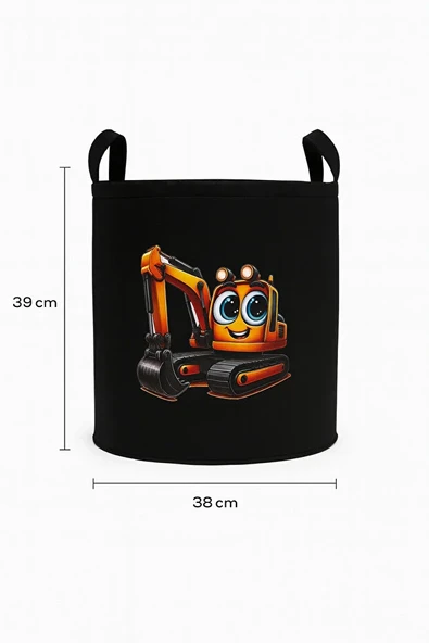 Siyah Keçe Oyuncak Sepeti Çizgi Film Kepçe Desenli, Katlanabilir Kulplu, Çocuk Odası Düzenleyici - Resim 5