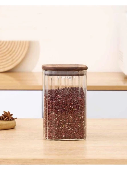 Mien MEN BOR064 Ahşap Kapaklı Kare Cam Kavanoz 1350 cc ürün görseli 1