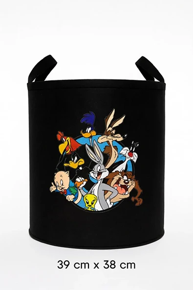 Keçe Oyuncak Sepeti Çizgi Film Desenli, Katlanabilir Kulplu, Çocuk Odası Düzenleyici 38x39 - Resim 7