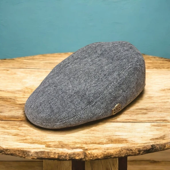 Kışlık Kaşe Şapka Yün Düz Renk Spor London Kasket -Gri Çizgili - Resim 4