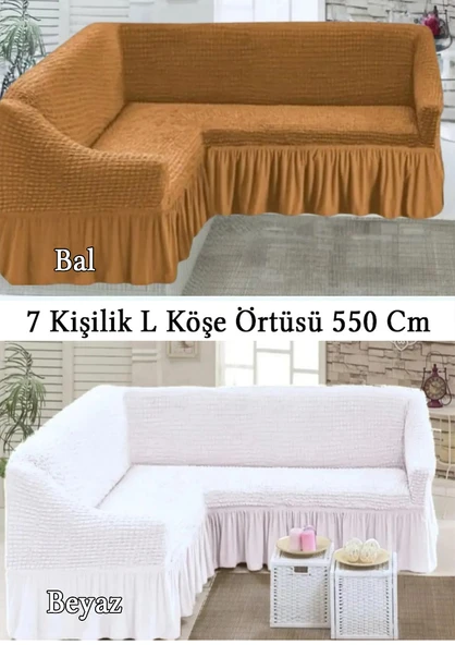 Upmall Bürümcük 7 kişilik  Köşe Koltuk, Kanepe Örtüsü, Koltuk Kılıfı, Lastikli, Etekli, L Köşe 550 Cm ürün görseli 1