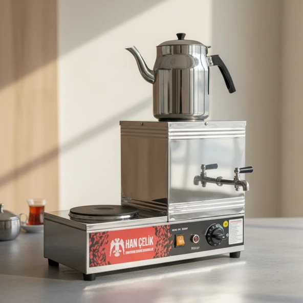 Han Çelik Tek Demlikli Pleytli Endüstriyel Elektrikli Çay Kazanı - Demlik Hediyeli - Resim 2