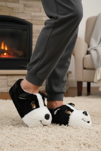 Ayakmod Siyah Köpek Desenli Unisex Panduf 26K001 - Resim 3