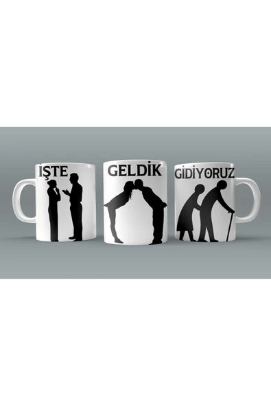 EYDXLMUG Işte Geldik Gidiyoruz 3'lü Tasarım Çay Kahve Kupası ürün görseli 1