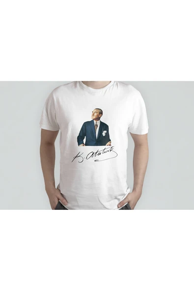 EYDXLMUG Atatürk Baskılı Beyaz Unısex T-shırt - Resim 2