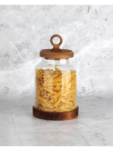 Mien MEN BOR010 Ahşap Kapaklı Borosilikat Cam Kavanoz 1100 cc ürün görseli 1