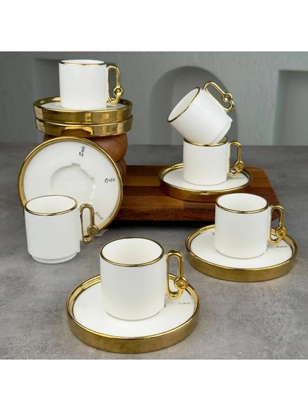 Mien MEN POR2326 Gold Detaylı Beyaz Porselen Fincan Takımı 6'lı ürün görseli 1