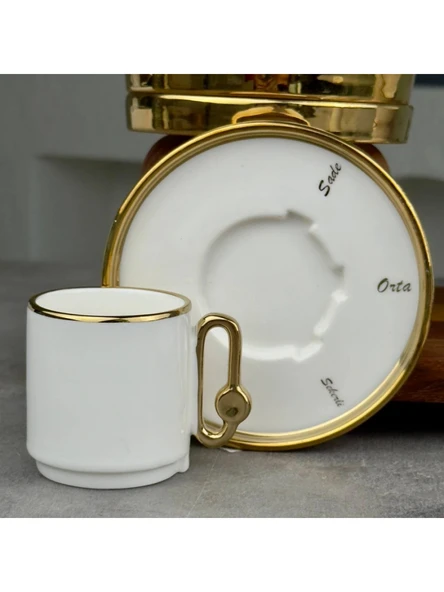 Mien MEN POR2326 Gold Detaylı Beyaz Porselen Fincan Takımı 6'lı - Resim 2