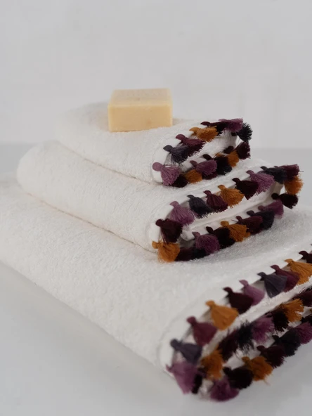 Pamuklu 3 Parça Premium Bohem Renkli Püsküllü Mutfak & El-Yüz & Banyo Havlusu Seti Baveno ürün görseli 1