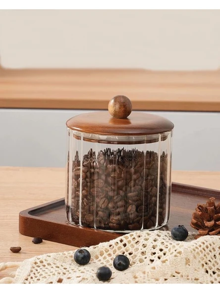 Mien MEN BOR085 Akasya Ahşap Kapaklı Cam Kavanoz 1150 cc ürün görseli 1