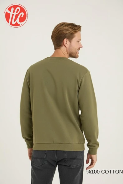 Kly Unisex Relax Fit Rahat Kesim %100 Pamuklu Yumuşak Dokulu Şardonsuz Bisiklet Yaka Sweatshirt - Resim 5