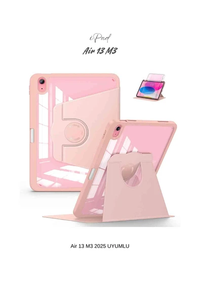 iPad Air 13 2025 M3 Çip Uyumlu 360° Dönebilen Yatay Dikey Standlı Fuchsia Pino Tablet Kılıfı - Resim 2