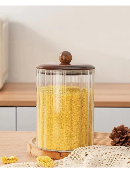 Mien MEN BOR086 Akasya Ahşap Kapaklı Cam Kavanoz 1550 cc ürün görseli 1