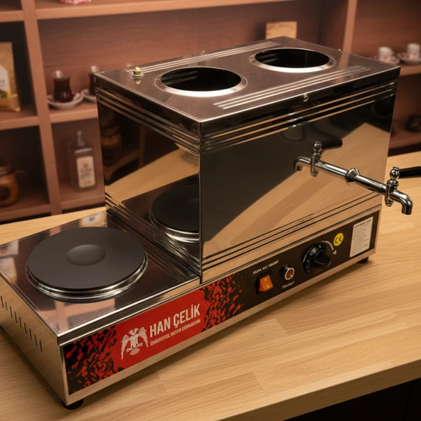 Han Çelik Çift Demlikli Pleytli Endüstriyel Elektrikli Çay Kazanı - Resim 4