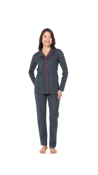 Us Polo Uzun Kol oydan Düğmeli Pijama Takım 20144 ürün görseli 1