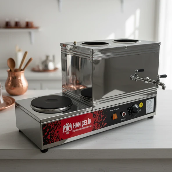 Han Çelik Çift Demlikli Pleytli Endüstriyel Elektrikli Çay Kazanı ürün görseli 1