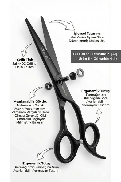 Della Orijinal Profesyonel 440C Saç Kesim Düz Makas Renkli Seri 6 Numara BK101B 60 - Resim 2