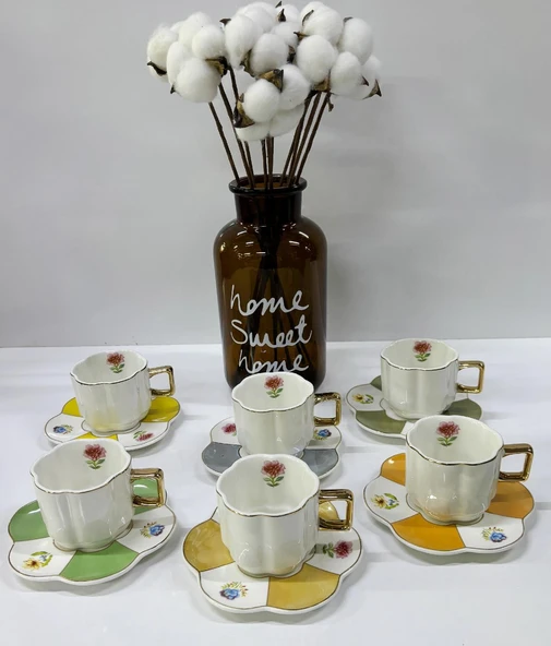 Porselen Kahve Takımı 6 Kişilik | Özel Tasarım, 6 Farklı Renk | 90 ml ürün görseli 1