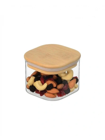 Mien MEN 3H13 Mest Kare Bambu Kapaklı Cam Saklama Kabı 8x6 cm ürün görseli 1