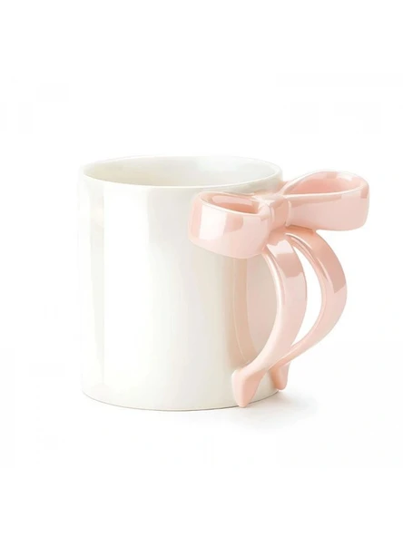 Mien MEN SPR0372 Pembe Fiyonk Kulplu Beyaz Porselen Kupa 300 ml ürün görseli 1