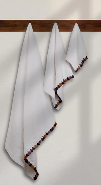 Pamuklu 3 Parça Premium Bohem Renkli Püsküllü Mutfak & El-Yüz & Banyo Havlusu Seti Baveno - Resim 5