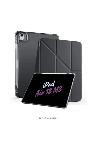 iPad Air 13 inç 2025 M3 Çip Uyumlu Kalem Bölmeli Standlı Akıllı Fuchsia Trifolding Tablet Kılıfı - Resim 9