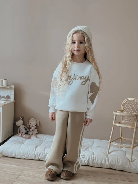 KIZ ÇOCUK ENJOY KOL FİYONK MODELLİ 3 İPLİK ŞARDONLU TAKIM - Resim 4