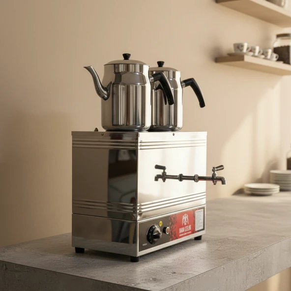 Han Çelik Çift Demlikli Endüstriyel Elektrikli Çay Kazanı - Demlik Hediyeli ürün görseli 1