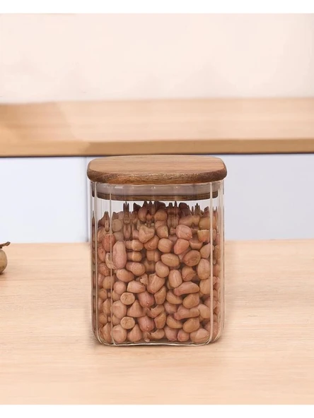 Mien MEN BOR063 Kare Bambu Kapaklı Cam Kavanoz 1050 cc ürün görseli 1