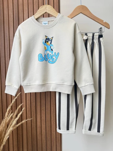 LUCCO ERKEK ÇOCUK BLUEY MODELLİ 3 İPLİK ŞARDONSUZ EŞOFMAN TAKIMI - Resim 3