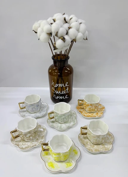 Porselen Kahve Takımı 6 Kişilik | Özel Tasarım, 6 Farklı Renk | 90 ml - Resim 2