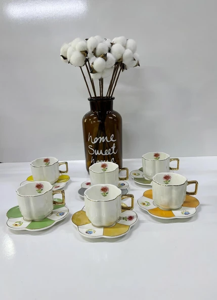 Porselen Kahve Takımı 6 Kişilik | Özel Tasarım, 6 Farklı Renk | 90 ml - Resim 3