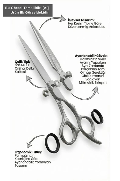 Della Orijinal Profesyonel 440C Saç Kesim Düz Makas 6 Numara FX05 60 - Resim 2