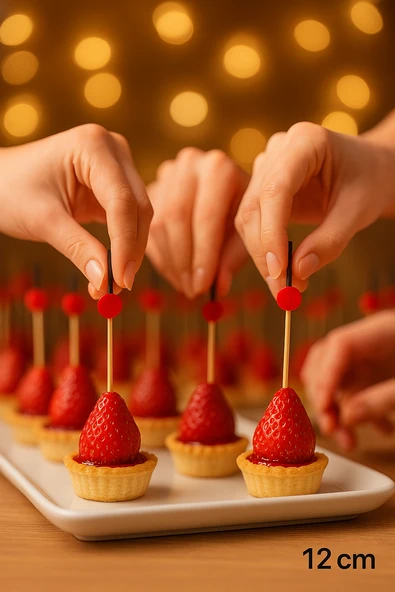 50’li Kırmızı Davul Kürdan 12 cm – Parti, Sunum, Kanape, Kokteyl ve Peynir Tabağı İçin Dekoratif Kürdan - Resim 2